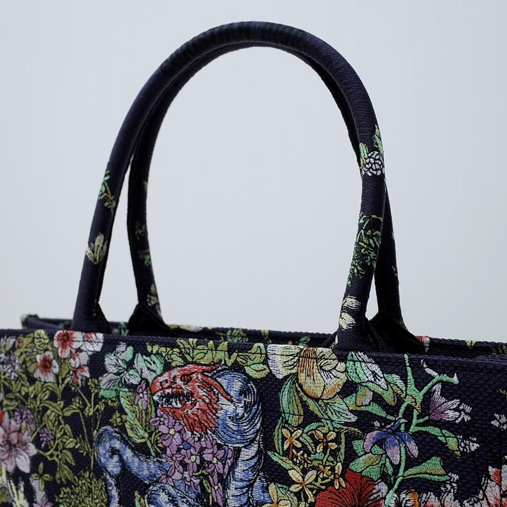 Ezyycart Bags DIR1286 Book Tote BIG size 41.5cm 36.5cm Embroidery LOGO Handbag black blue