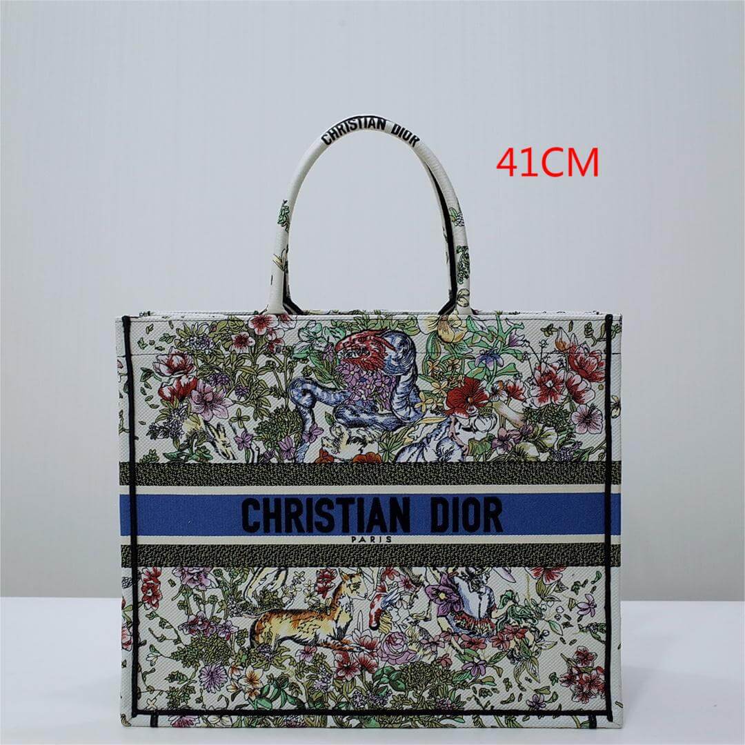 Ezyycart Bags DIR1286 Book Tote green WHITE blue BIG size 41.5cm 36.5cm Embroidery