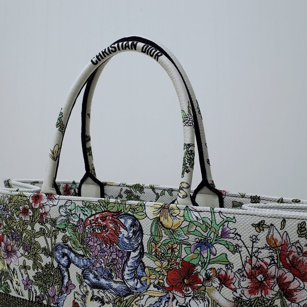 Ezyycart Bags DIR1286 Book Tote green WHITE blue BIG size 41.5cm 36.5cm Embroidery
