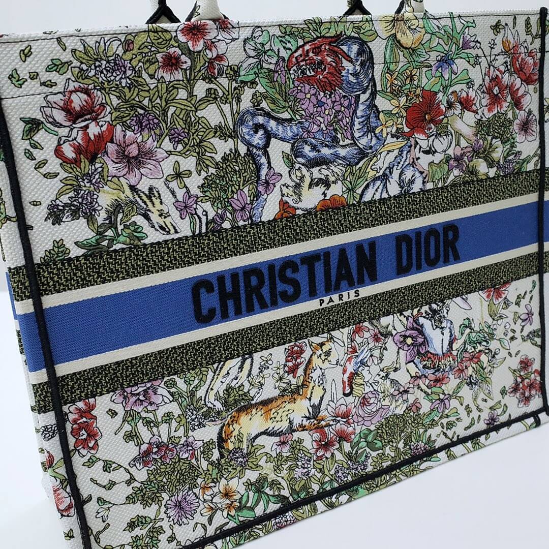 Ezyycart Bags DIR1286 Book Tote green WHITE blue BIG size 41.5cm 36.5cm Embroidery