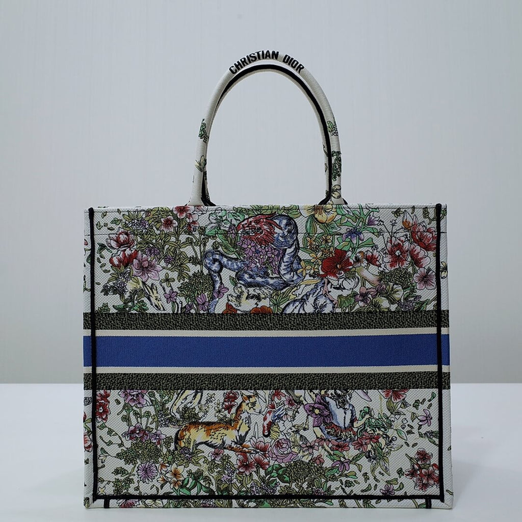 Ezyycart Bags DIR1286 Book Tote green WHITE blue BIG size 41.5cm 36.5cm Embroidery