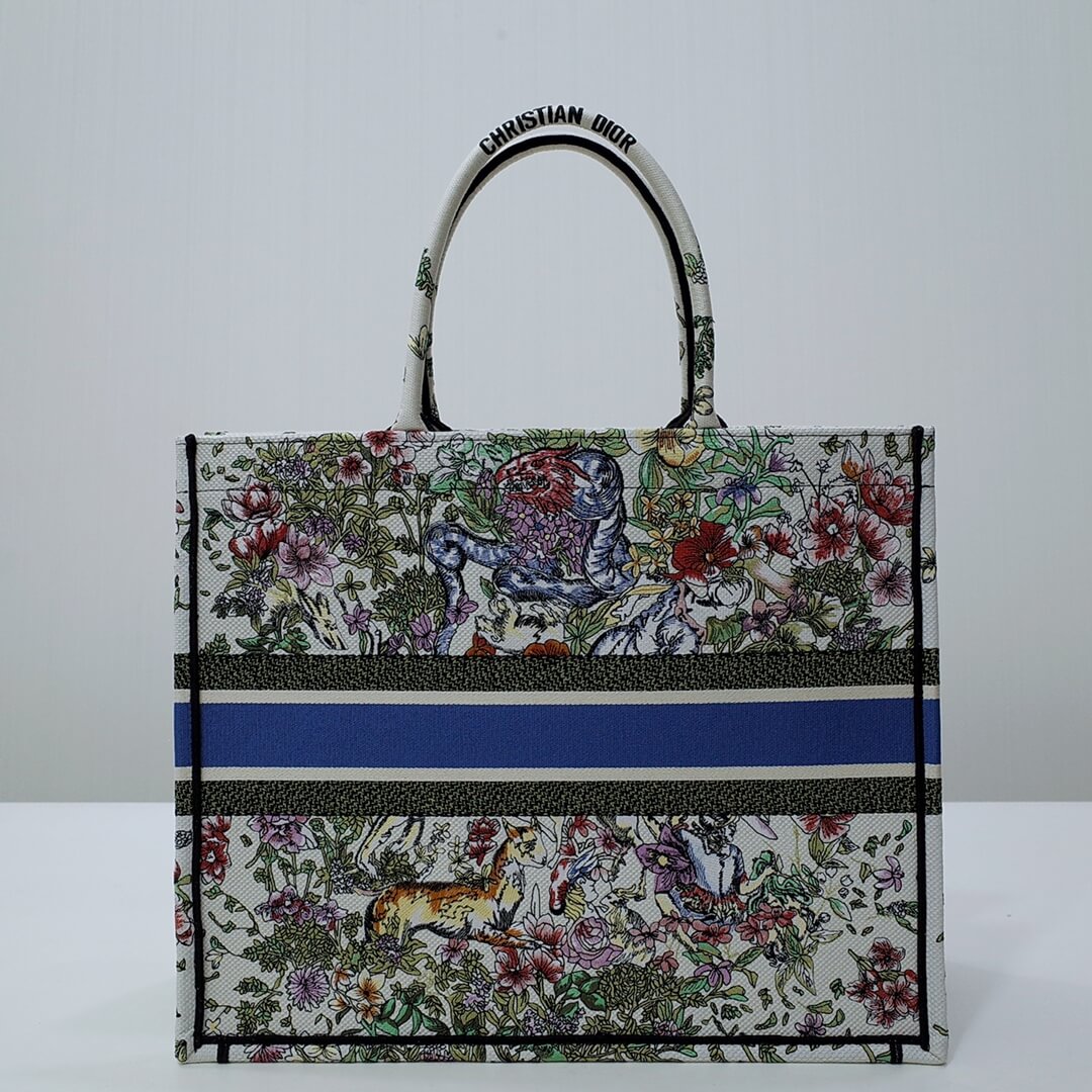 Ezyycart Bags DIR1286 Book Tote green WHITE blue BIG size 41.5cm 36.5cm Embroidery