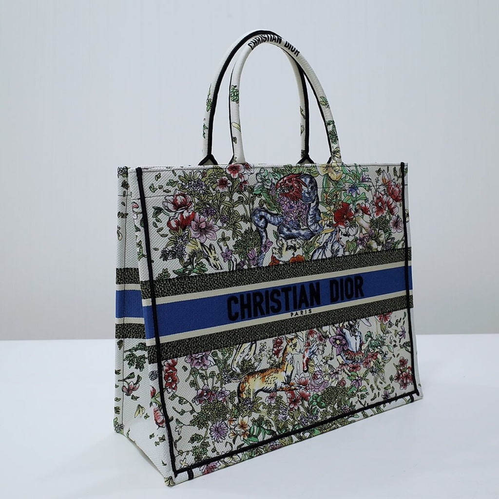 Ezyycart Bags DIR1286 Book Tote green WHITE blue BIG size 41.5cm 36.5cm Embroidery