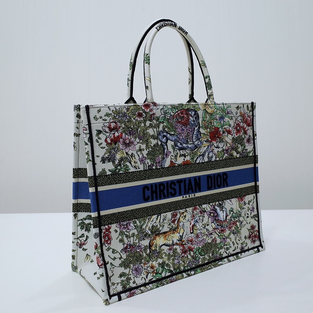 Ezyycart Bags DIR1286 Book Tote green WHITE blue BIG size 41.5cm 36.5cm Embroidery