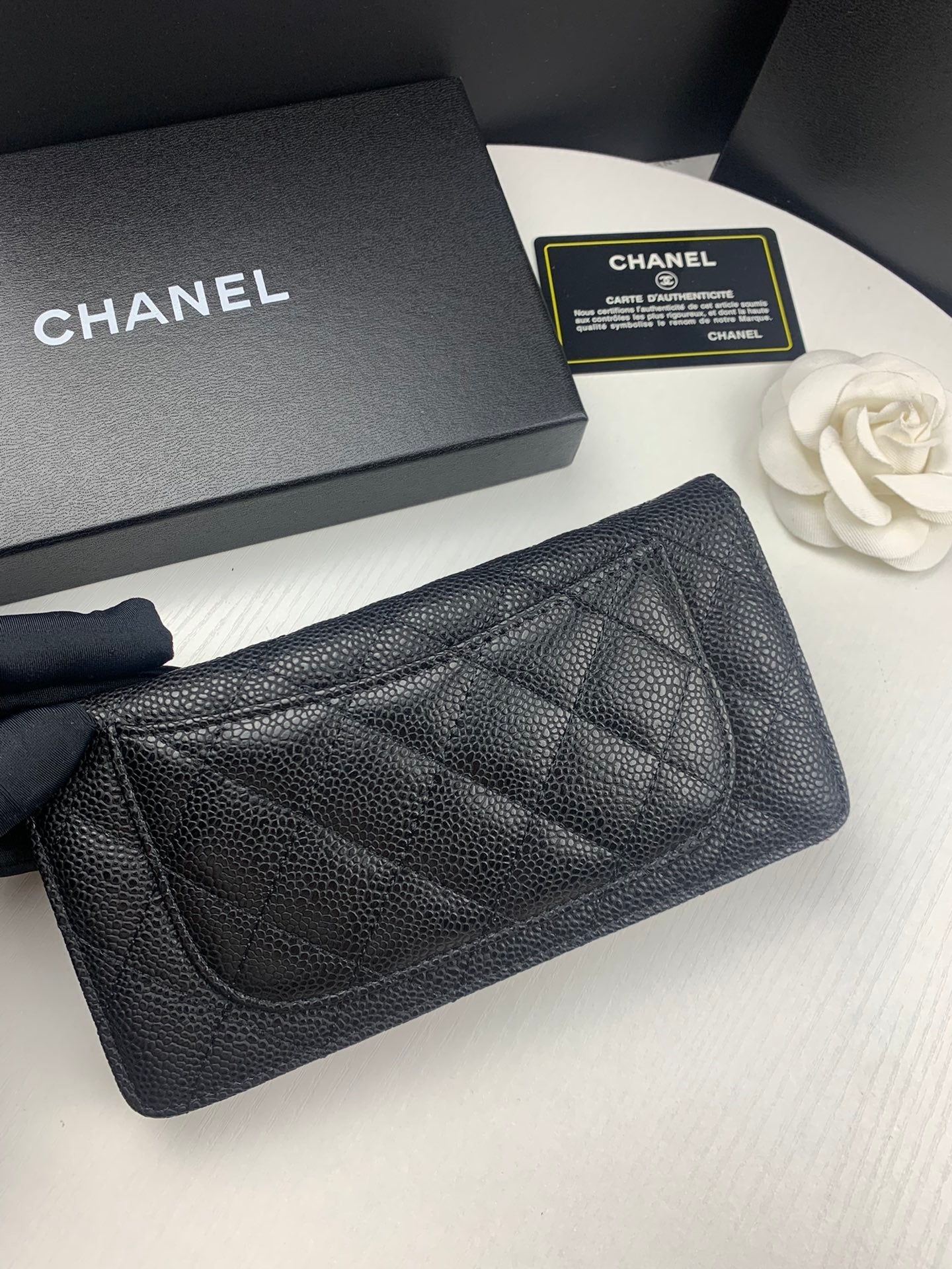 Anum Bags CHL BLACK CAVIAR LEATHER CLASSIC LONG FLAP WALLET 19.5CM