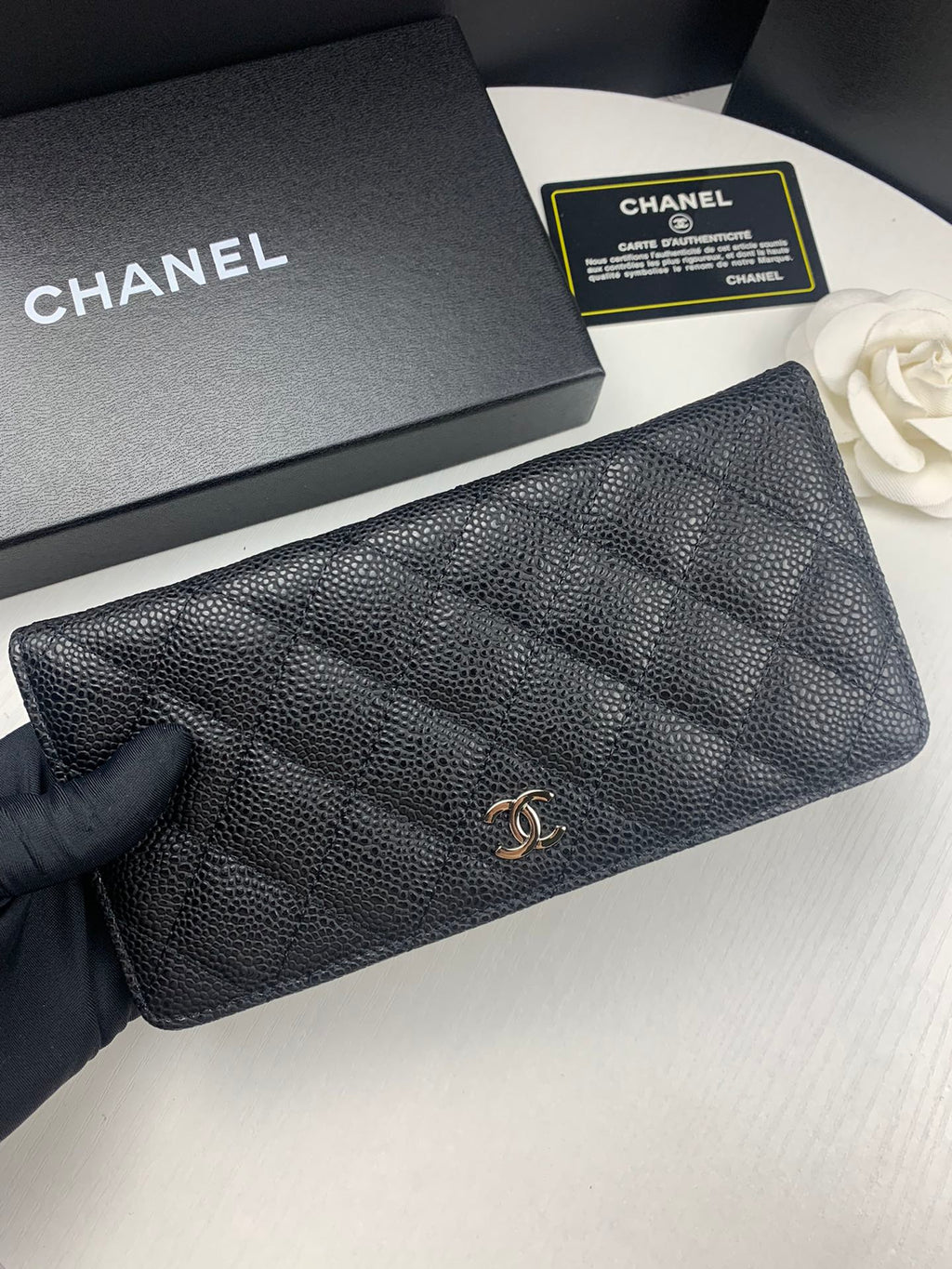 Anum Bags CHL BLACK CAVIAR LEATHER CLASSIC LONG FLAP WALLET 19.5CM