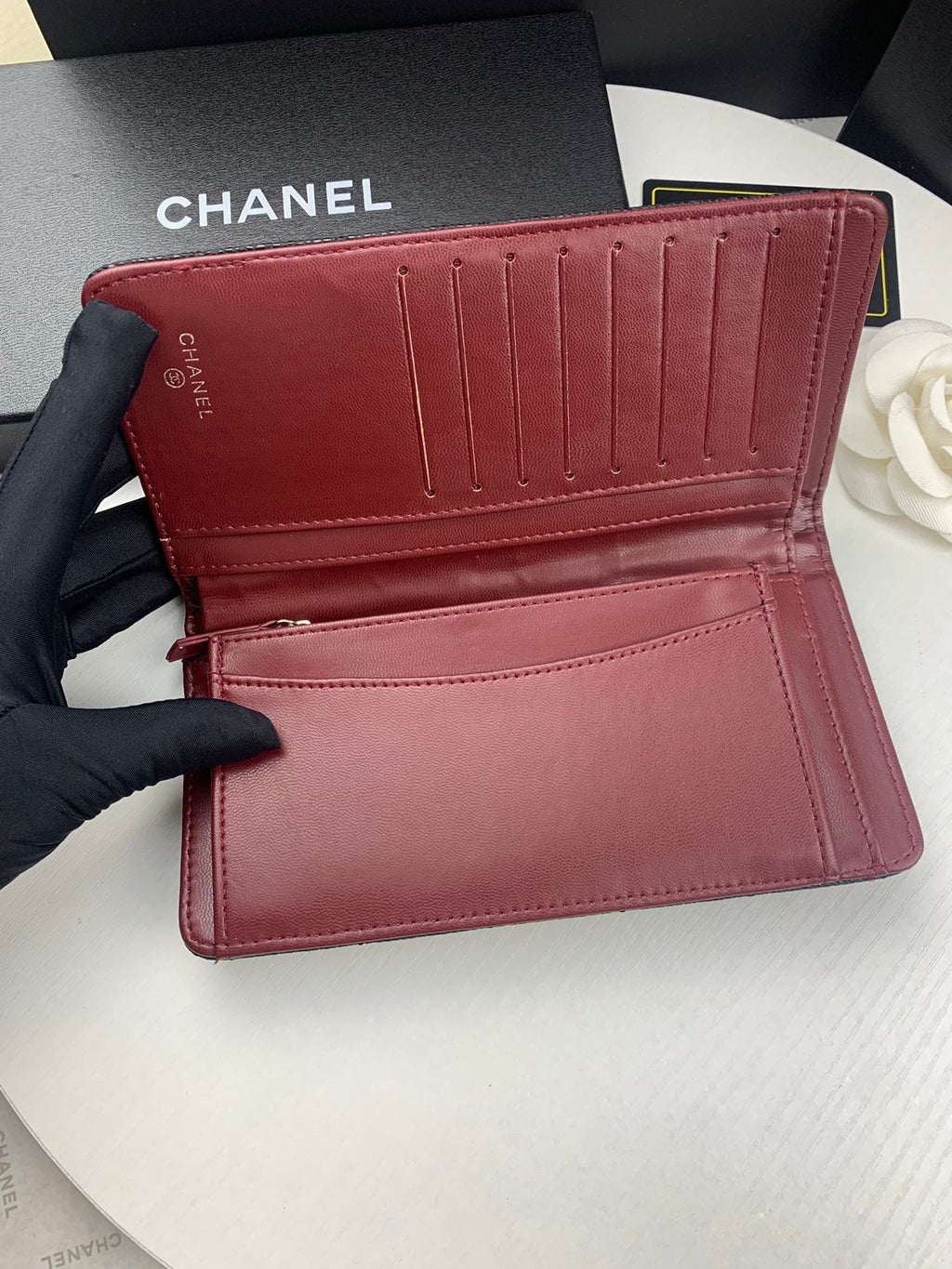 Anum Bags CHL BLACK CAVIAR LEATHER CLASSIC LONG FLAP WALLET 19.5CM