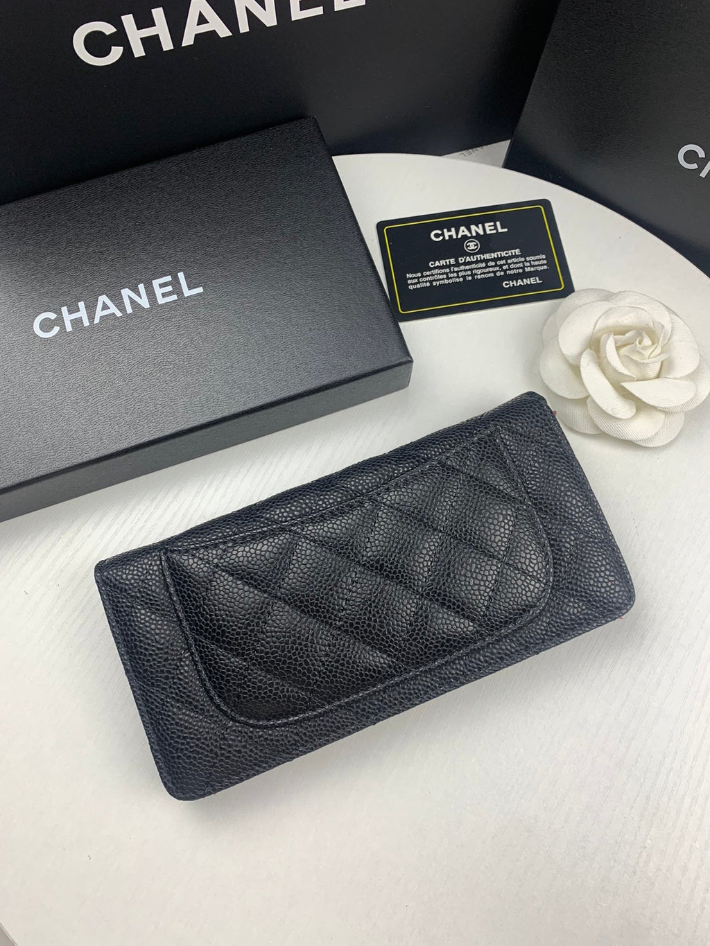Anum Bags CHL BLACK CAVIAR LEATHER CLASSIC LONG FLAP WALLET 19.5CM