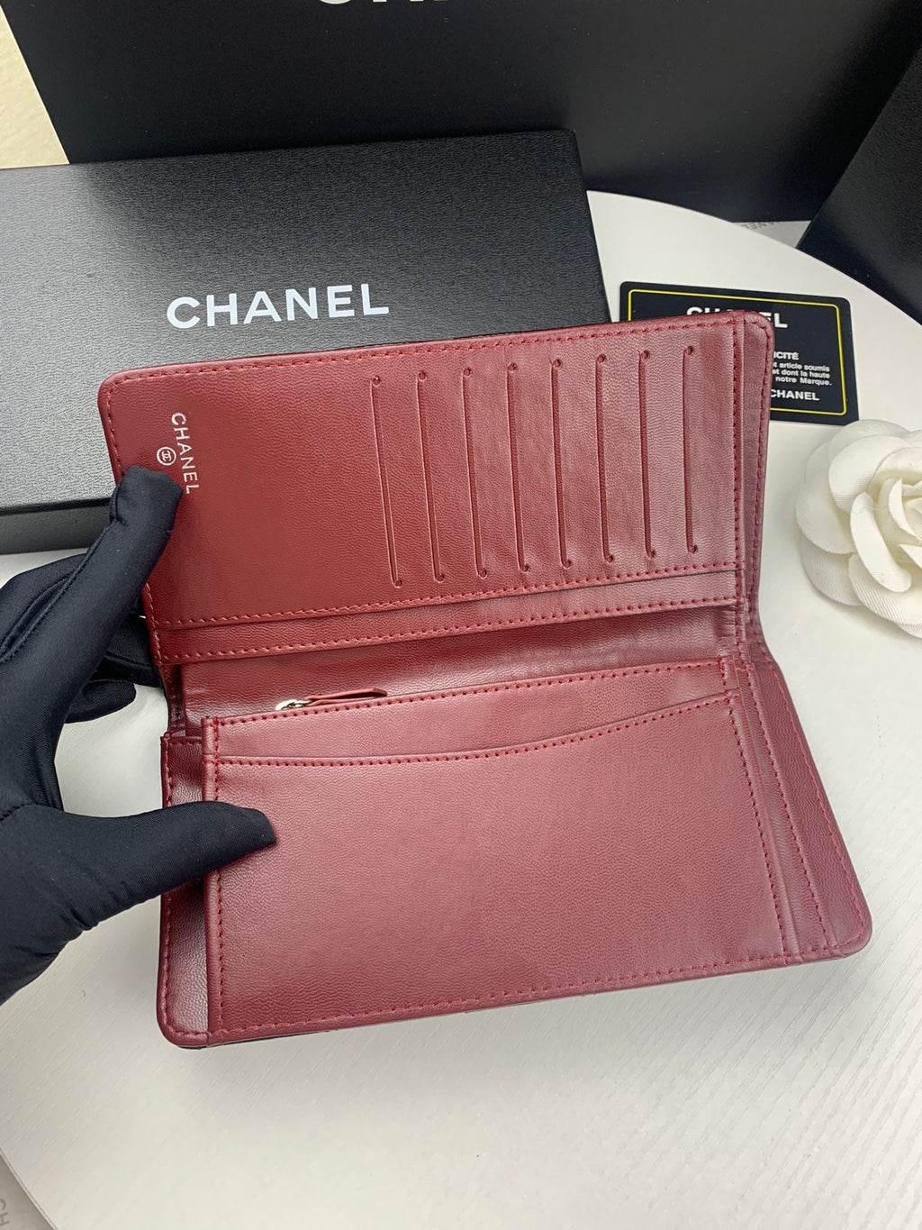 Anum Bags CHL BLACK QUILTED LAMBSKIN CLASSIC LONG FLAP WITH SILVER HARDWARE WALLET 19.5CM