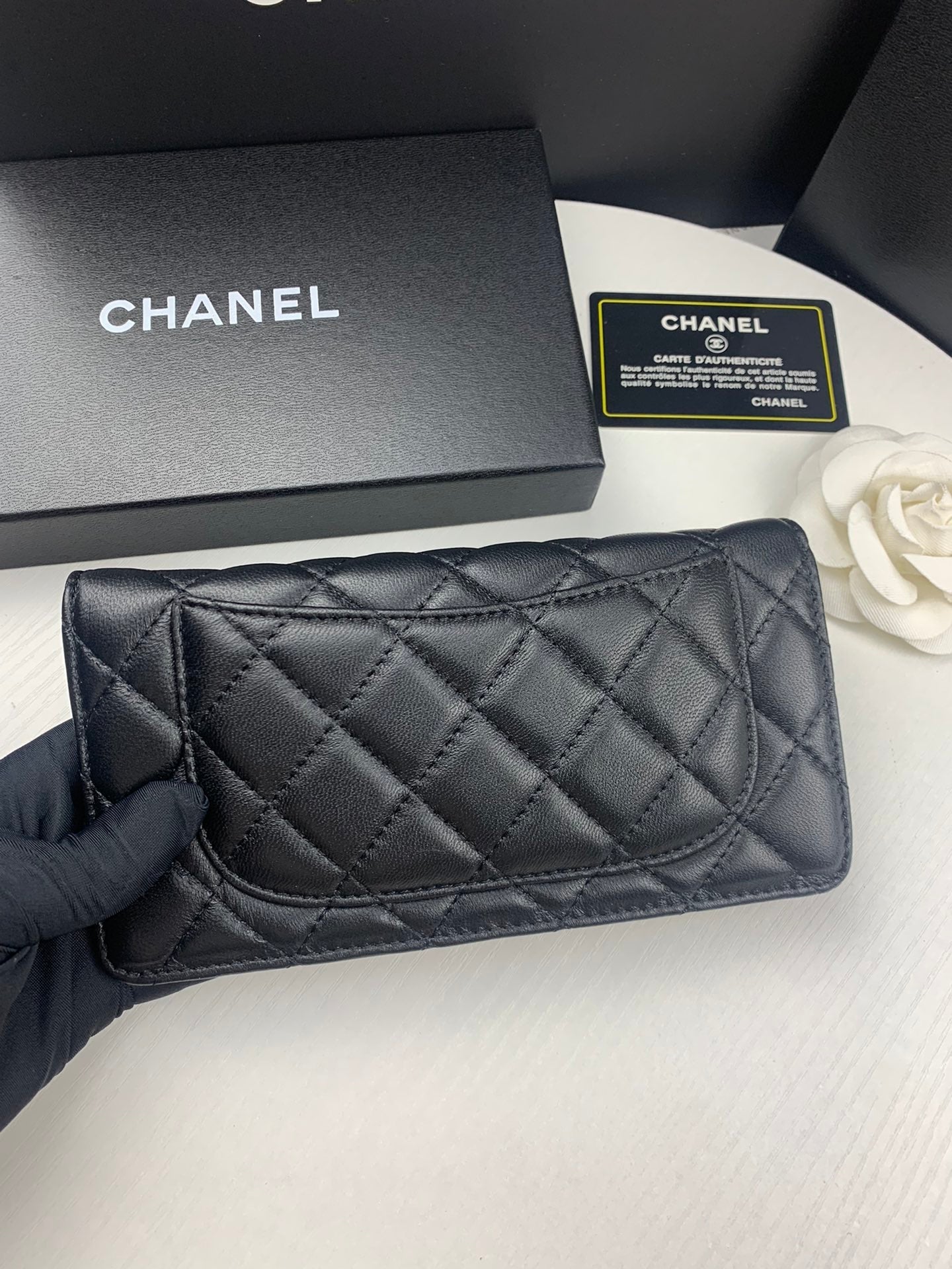 Anum Bags CHL BLACK QUILTED LAMBSKIN CLASSIC LONG FLAP WALLET 19.5CM