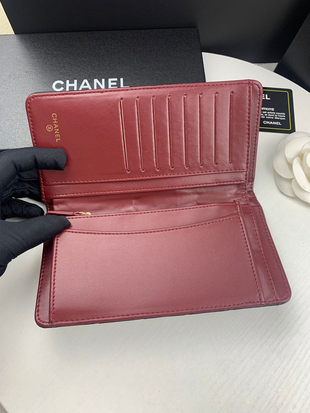 Anum Bags CHL BLACK QUILTED LAMBSKIN CLASSIC LONG FLAP WALLET 19.5CM