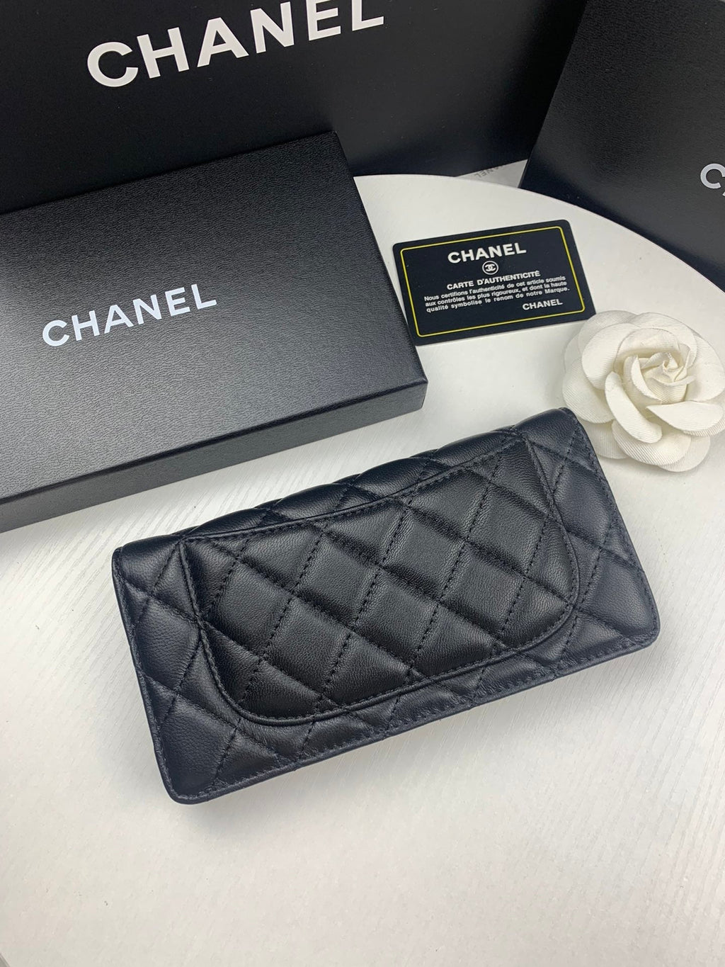 Anum Bags CHL BLACK QUILTED LAMBSKIN CLASSIC LONG FLAP WALLET 19.5CM
