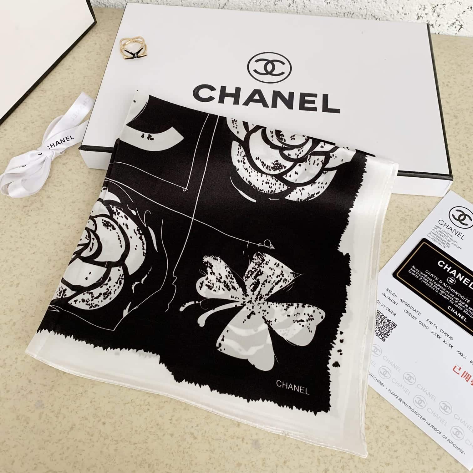 Anum Bags CHL CC CAMELLIA SQUARE SCARF BLACK
