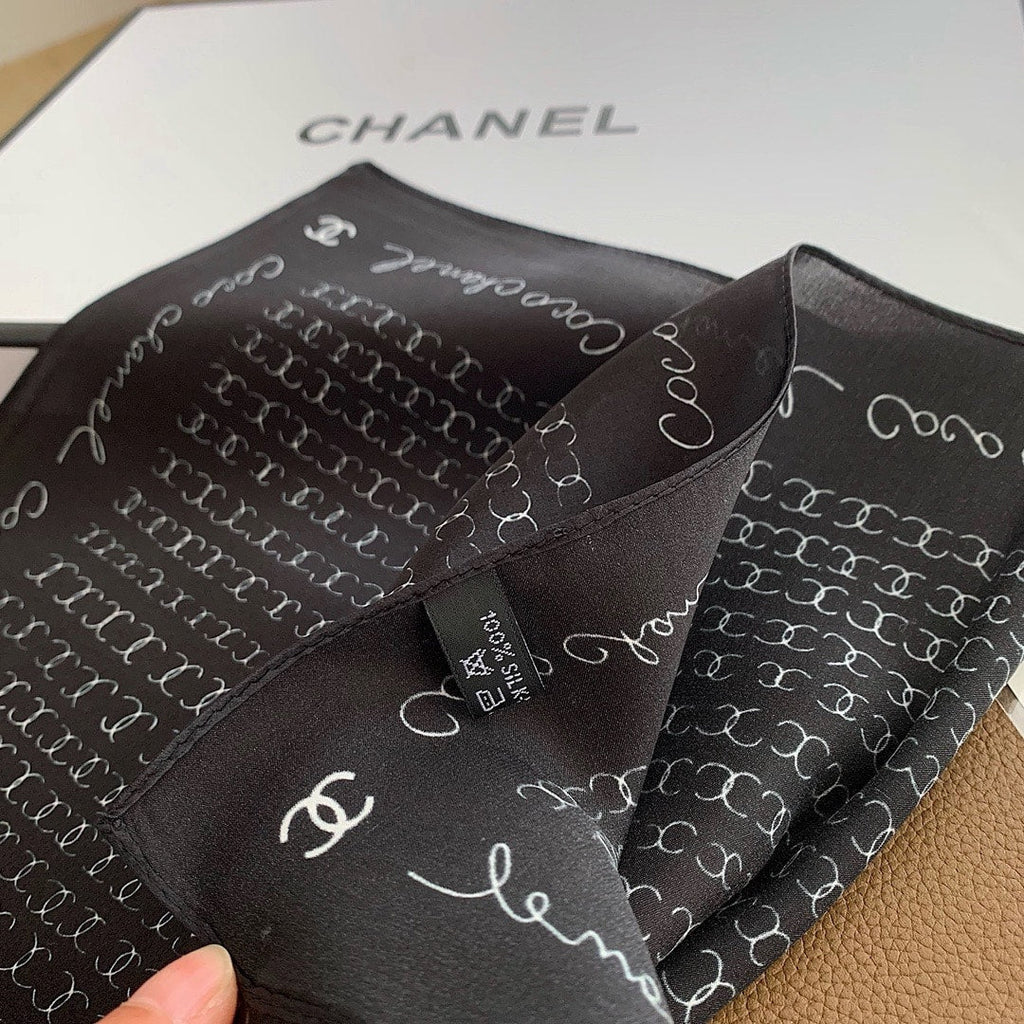 Anum Bags CHL COCO SIGNATURE SILK SCARF IN BLACK 70CM