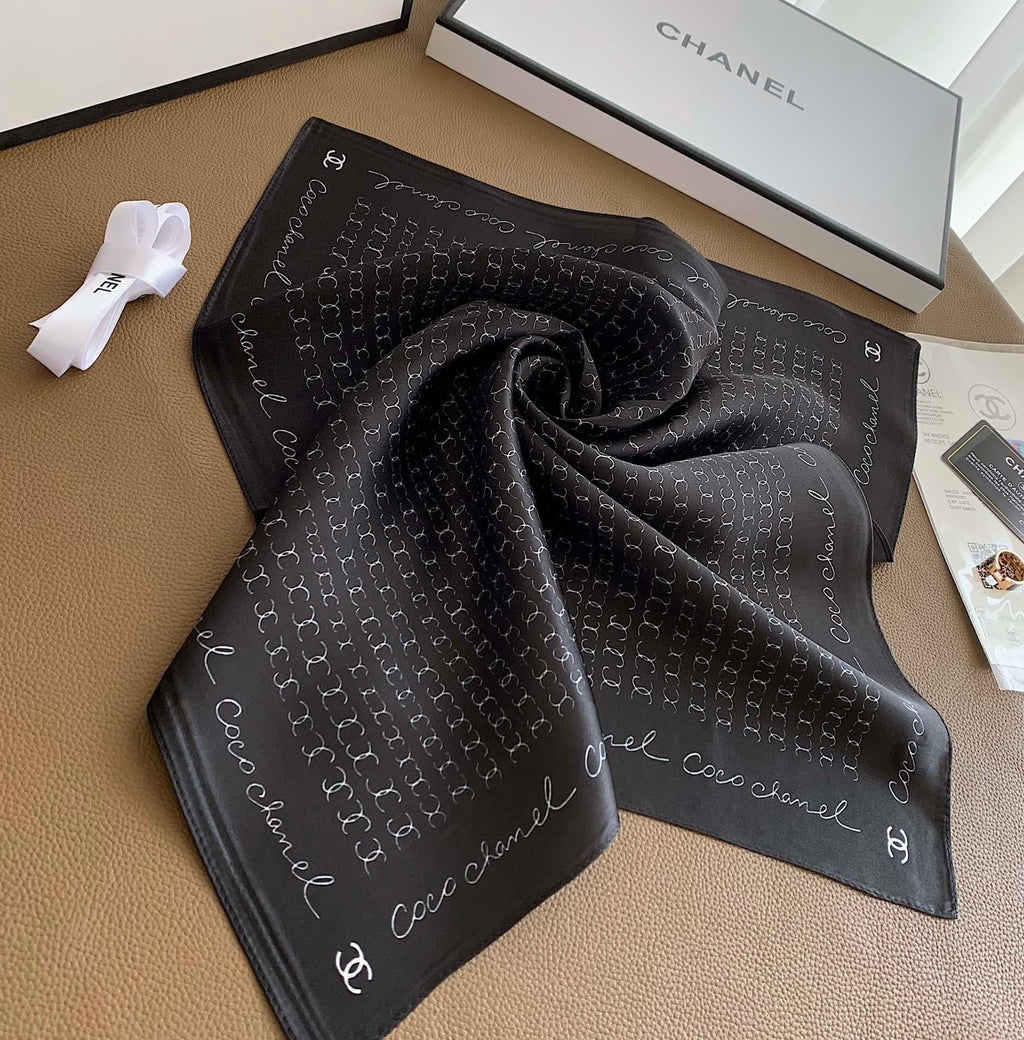 Anum Bags CHL COCO SIGNATURE SILK SCARF IN BLACK 70CM
