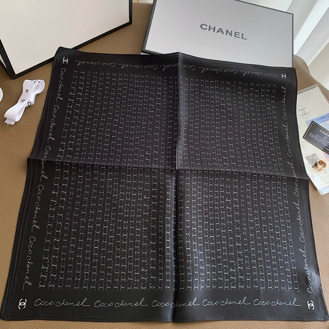Anum Bags CHL COCO SIGNATURE SILK SCARF IN BLACK 70CM