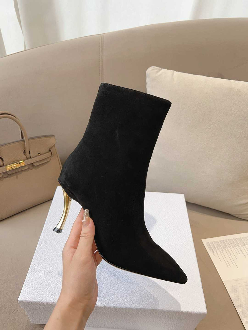 Ezyycart Bags DD WOMEN D FAME HEELED ANKLE BOOT SUEDE CALFSKIN BLACK
