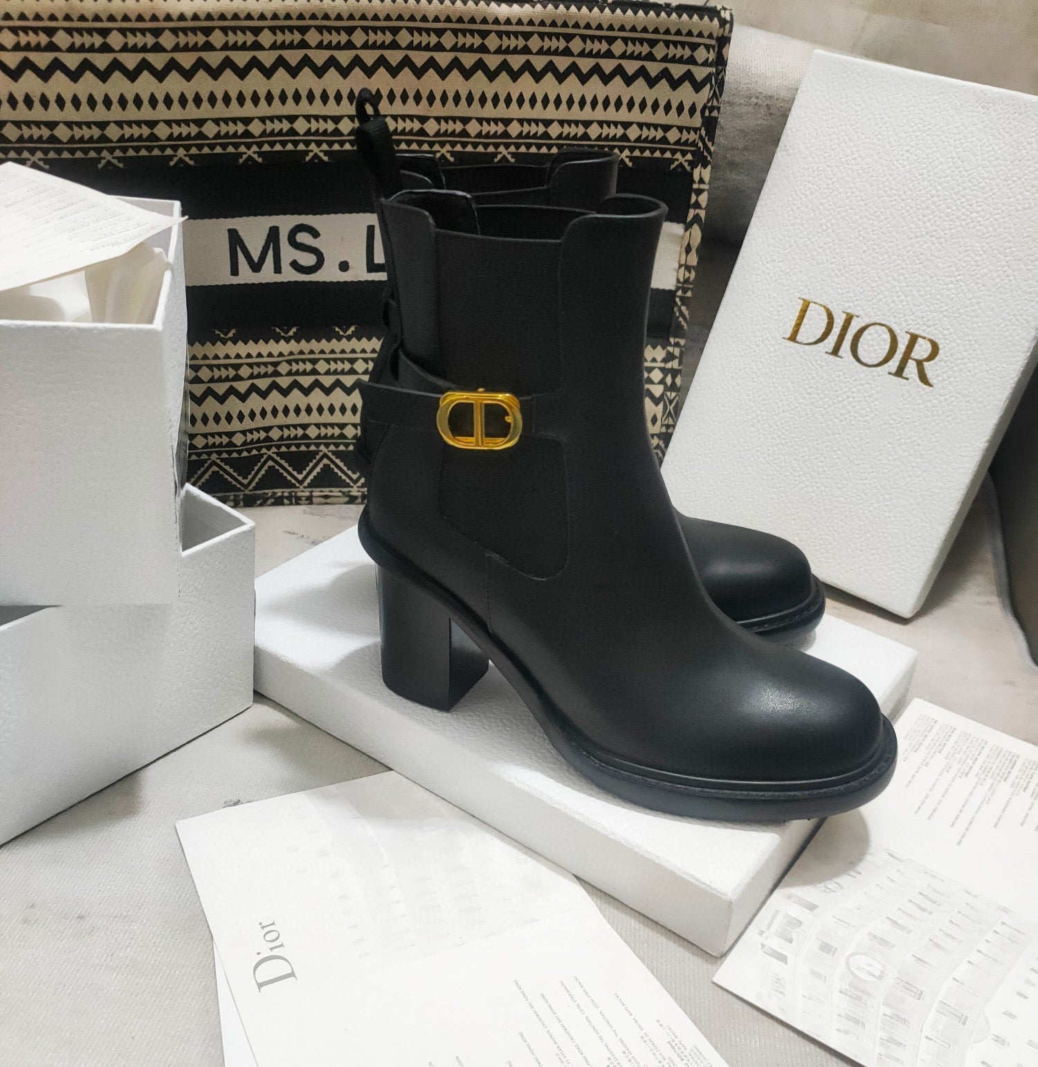 Ezyycart Bags DD 30 MONTAIGNE HEELED ANKLE BOOT BLACK SUPPLE CALFSKIN KCI950VSO S900