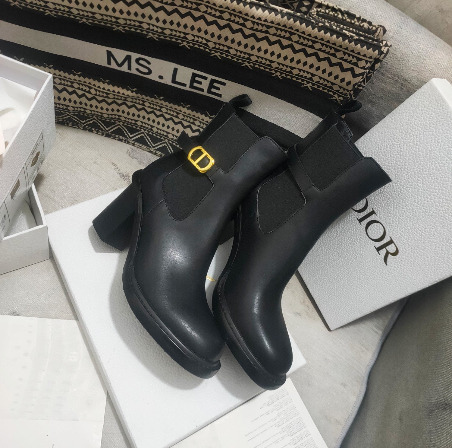 Ezyycart Bags DD 30 MONTAIGNE HEELED ANKLE BOOT BLACK SUPPLE CALFSKIN KCI950VSO S900