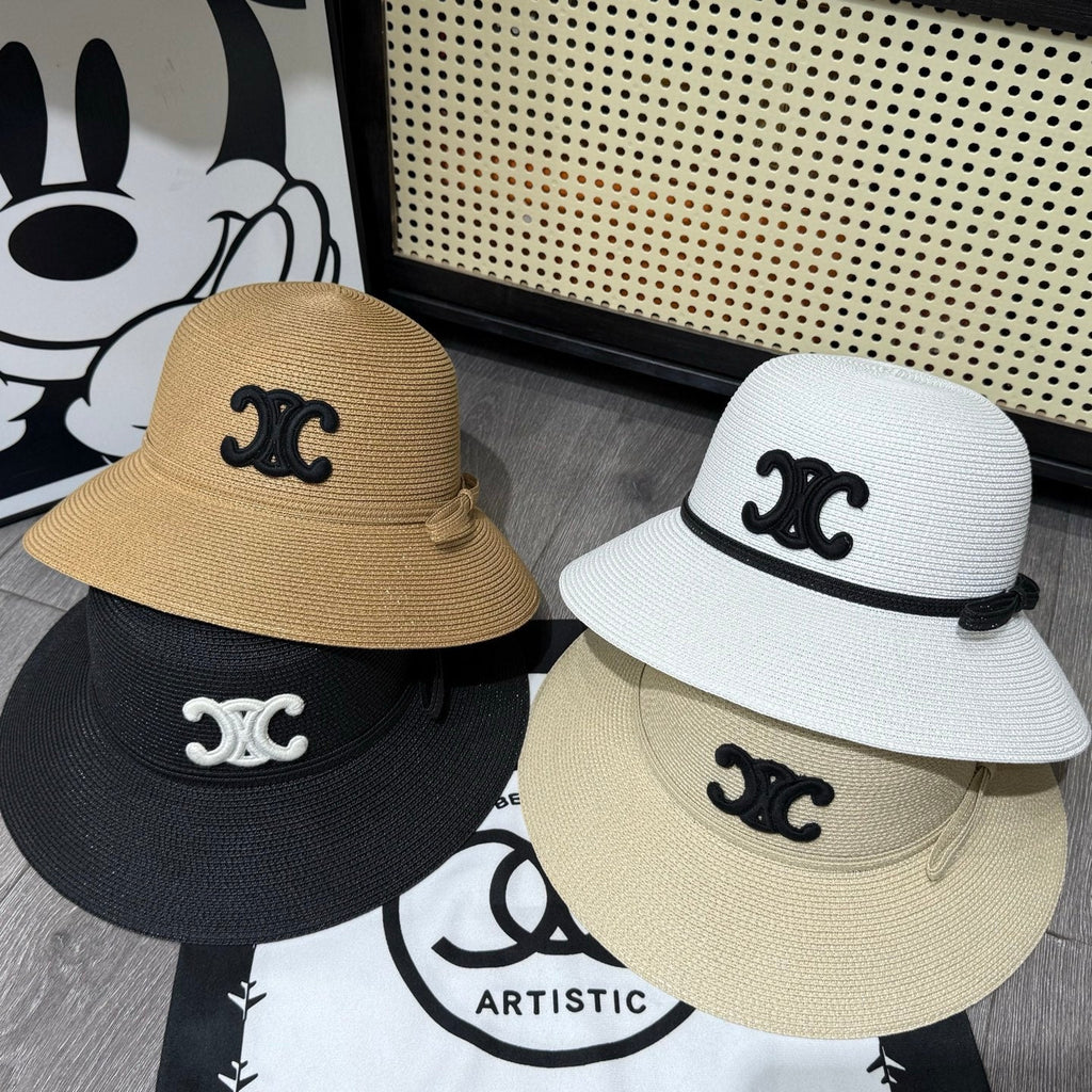 Ezyycart Bags CL TRIOMPHE RAFFIA BUCKET HAT WITH BOW BLACK