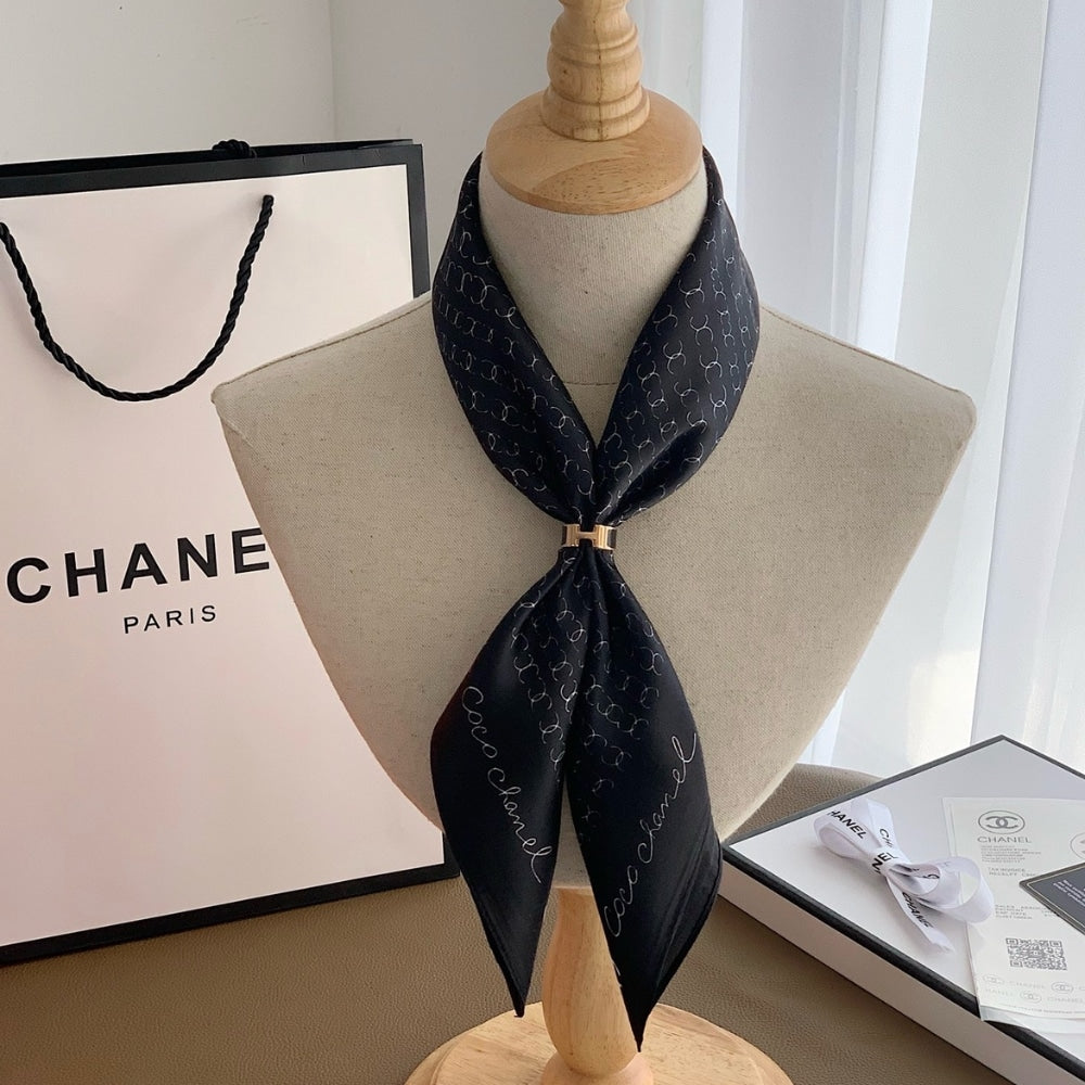 Anum Bags CHL COCO SIGNATURE SILK SCARF IN BLACK 70CM