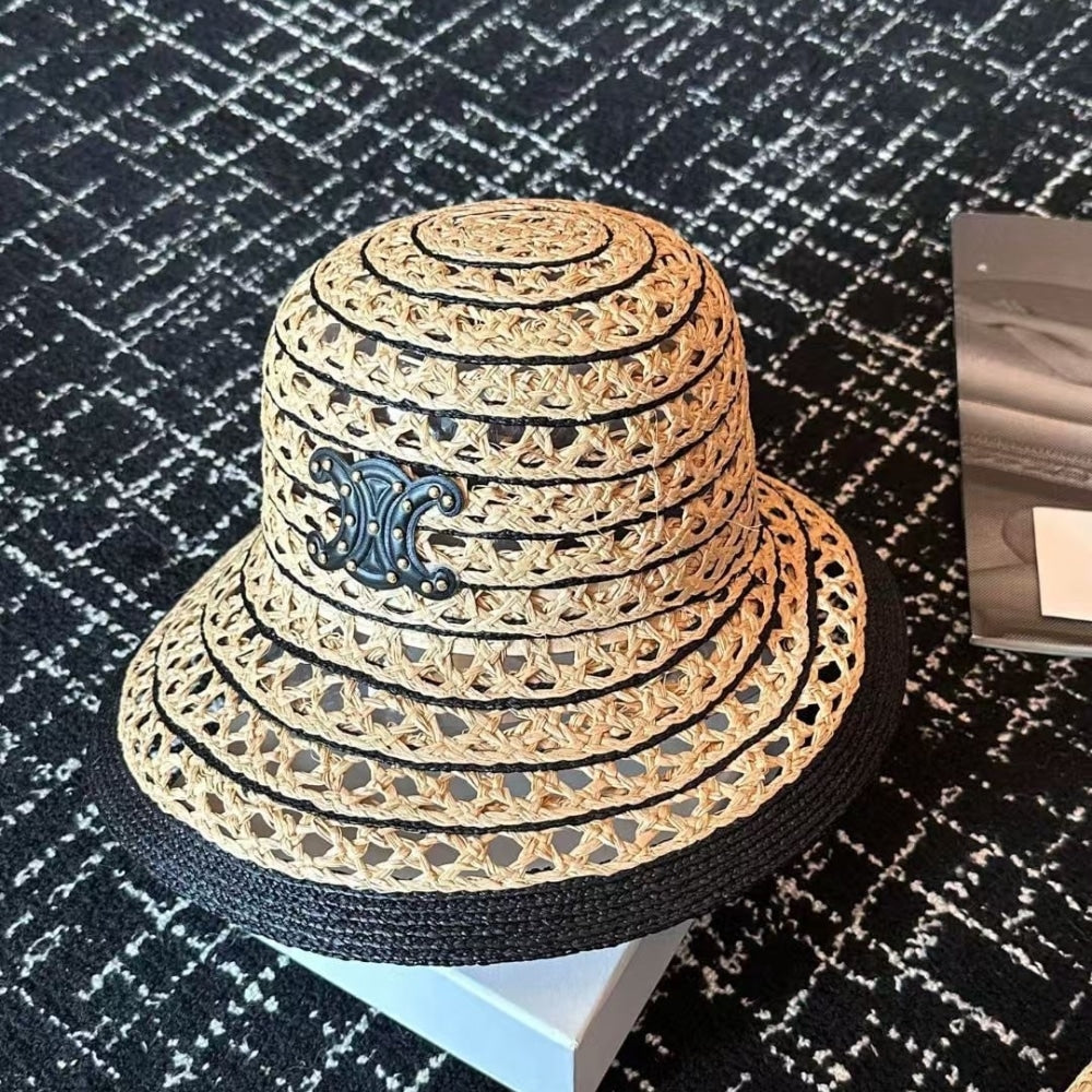 Ezyycart Bags CL TRIOMPHE RAFFIA BUCKET HAT NATURAL AND BLACK