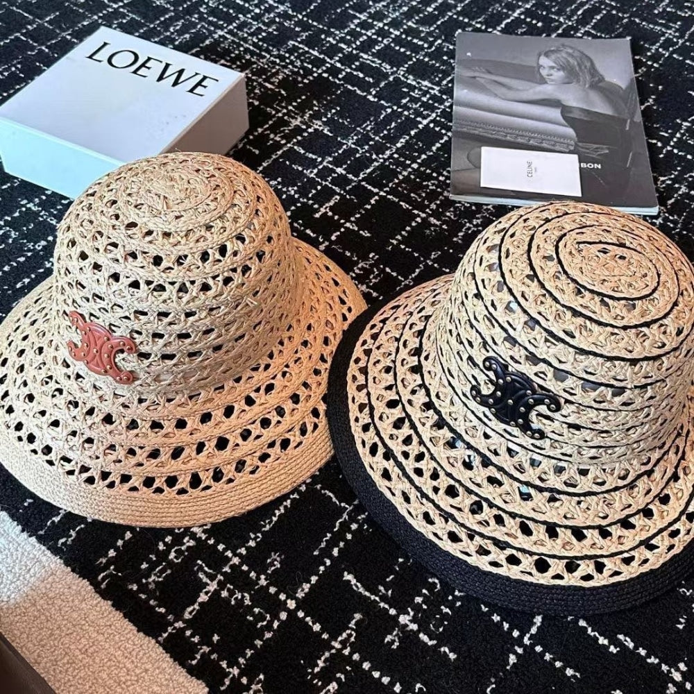 Ezyycart Bags CL TRIOMPHE RAFFIA BUCKET HAT NATURAL AND BLACK