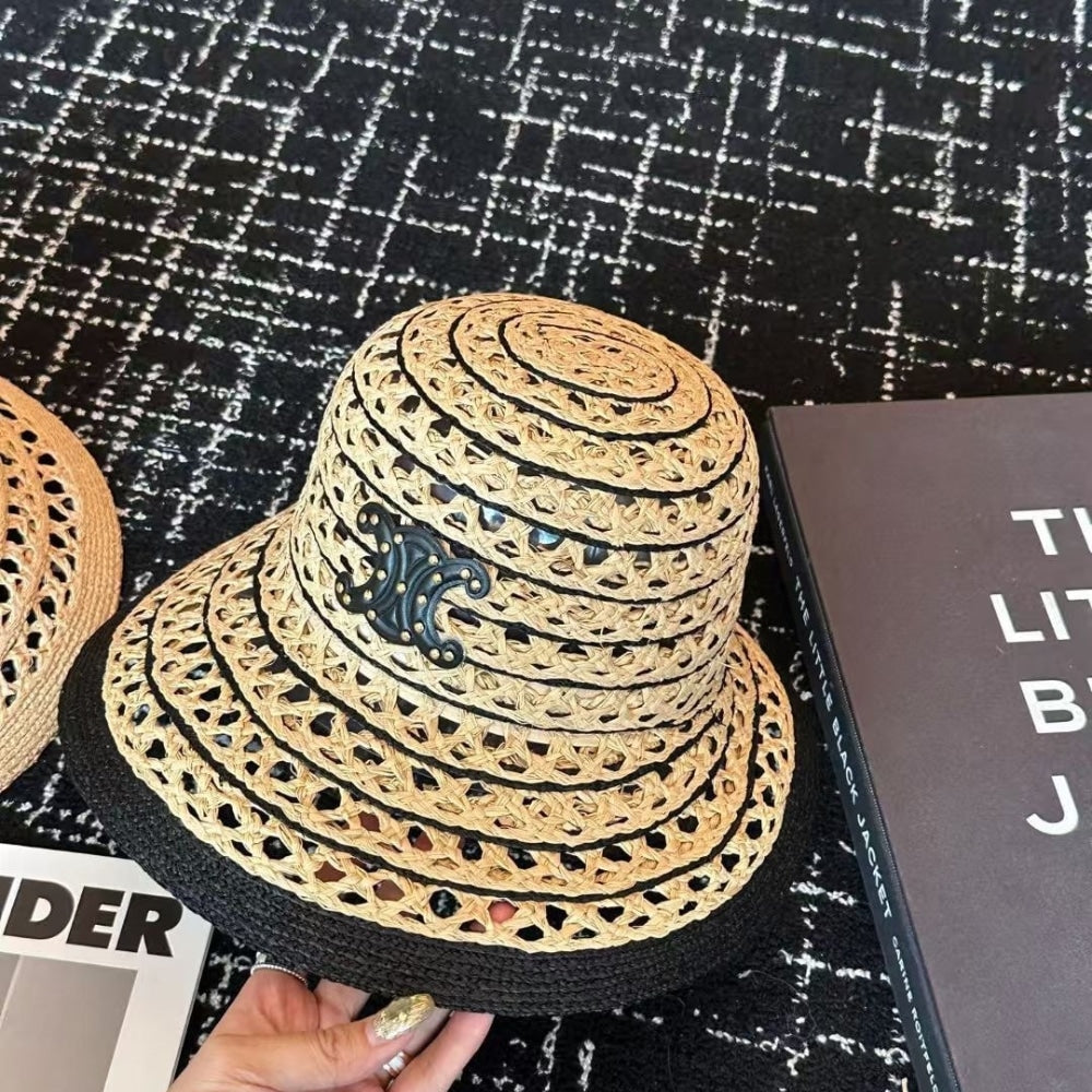 Ezyycart Bags CL TRIOMPHE RAFFIA BUCKET HAT NATURAL AND BLACK