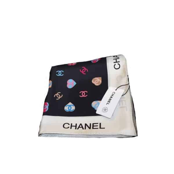 Anum Bags CHL CC HEARTS LETTER MONOGRAM LOGO BOW PRINT SCARF BLACK
