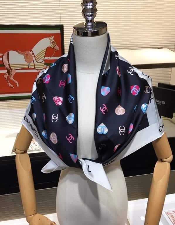 Anum Bags CHL CC HEARTS LETTER MONOGRAM LOGO BOW PRINT SCARF BLACK