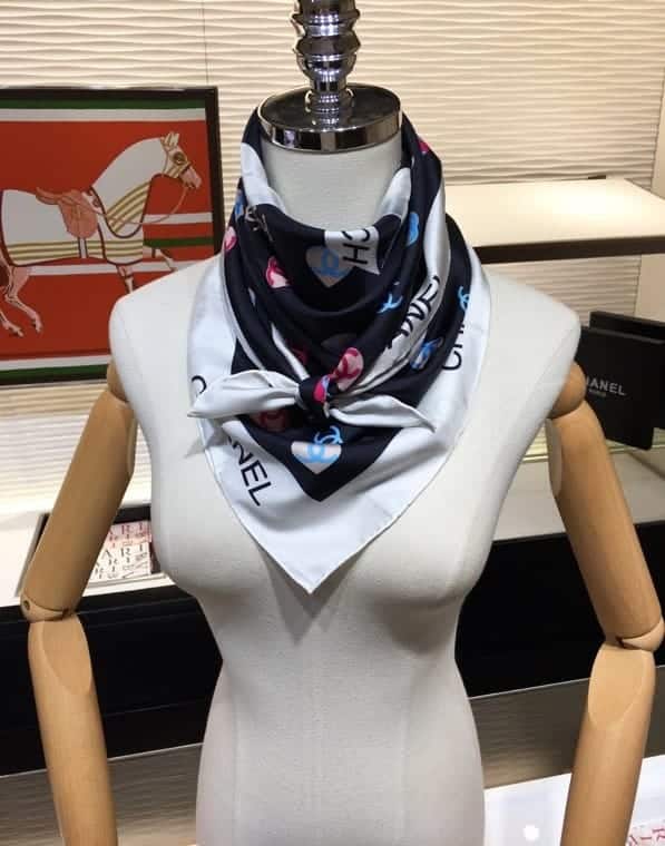 Anum Bags CHL CC HEARTS LETTER MONOGRAM LOGO BOW PRINT SCARF BLACK