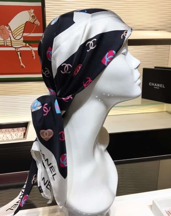Anum Bags CHL CC HEARTS LETTER MONOGRAM LOGO BOW PRINT SCARF BLACK