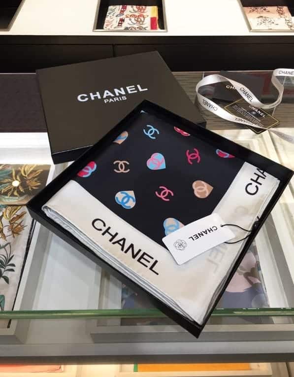 Anum Bags CHL CC HEARTS LETTER MONOGRAM LOGO BOW PRINT SCARF BLACK
