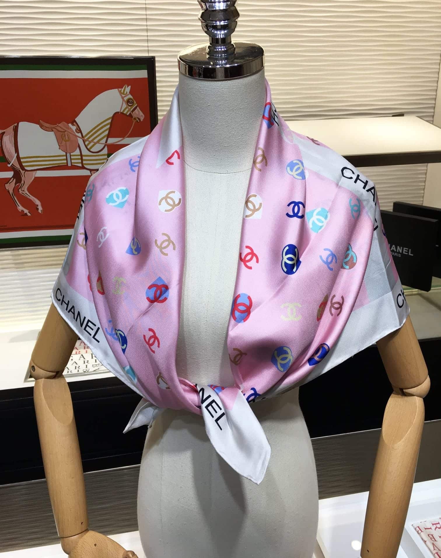Anum Bags CHL CC HEARTS LETTER MONOGRAM LOGO BOW PRINT SCARF PINK