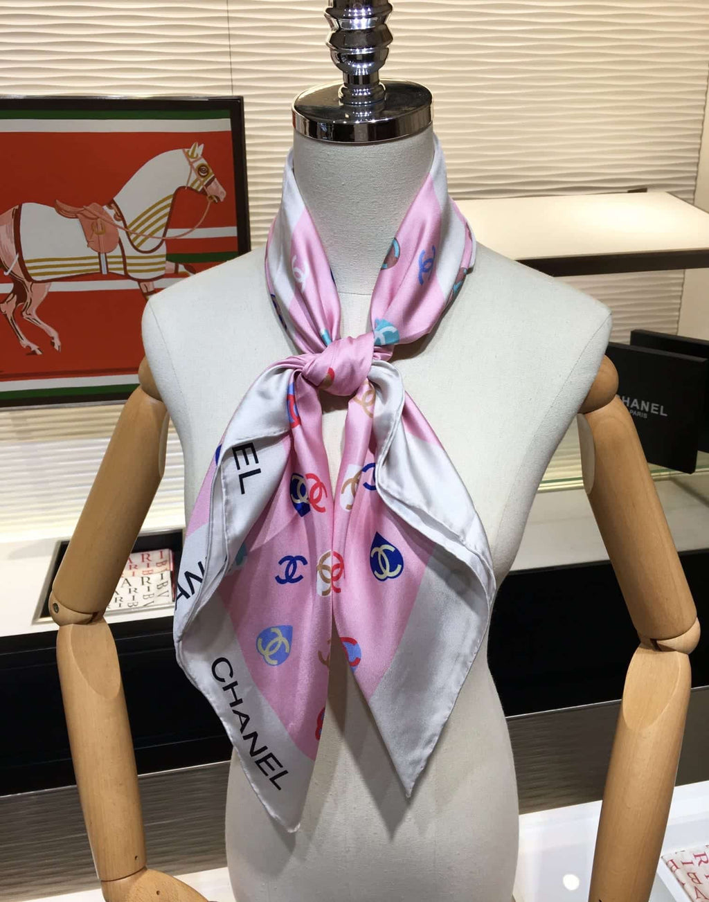 Anum Bags CHL CC HEARTS LETTER MONOGRAM LOGO BOW PRINT SCARF PINK