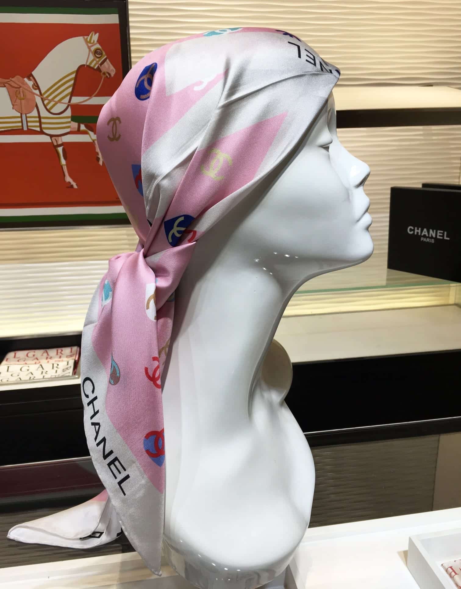 Anum Bags CHL CC HEARTS LETTER MONOGRAM LOGO BOW PRINT SCARF PINK