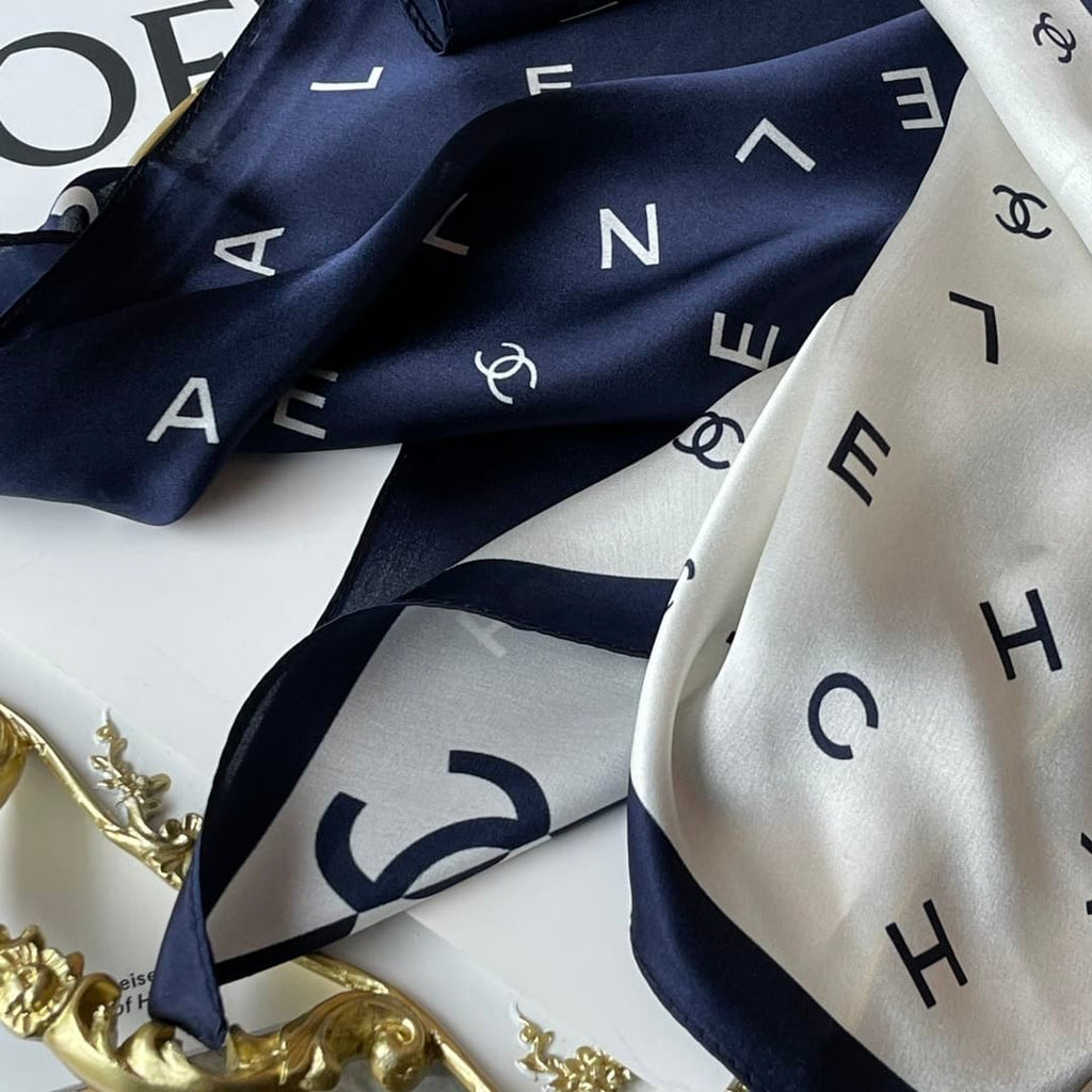 Anum Bags CHL MULTI LETTERS SQUARE SILK SCARF WHITE BLUE
