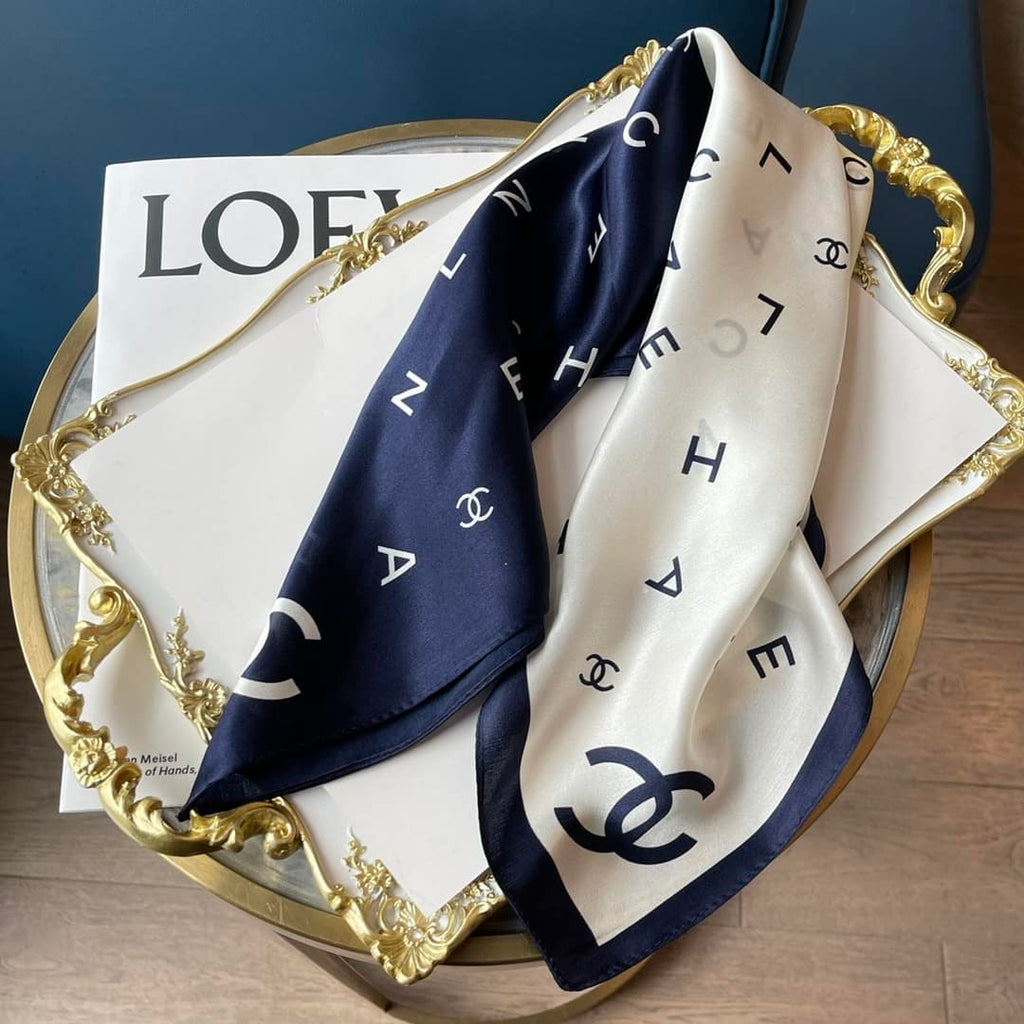 Anum Bags CHL MULTI LETTERS SQUARE SILK SCARF WHITE BLUE