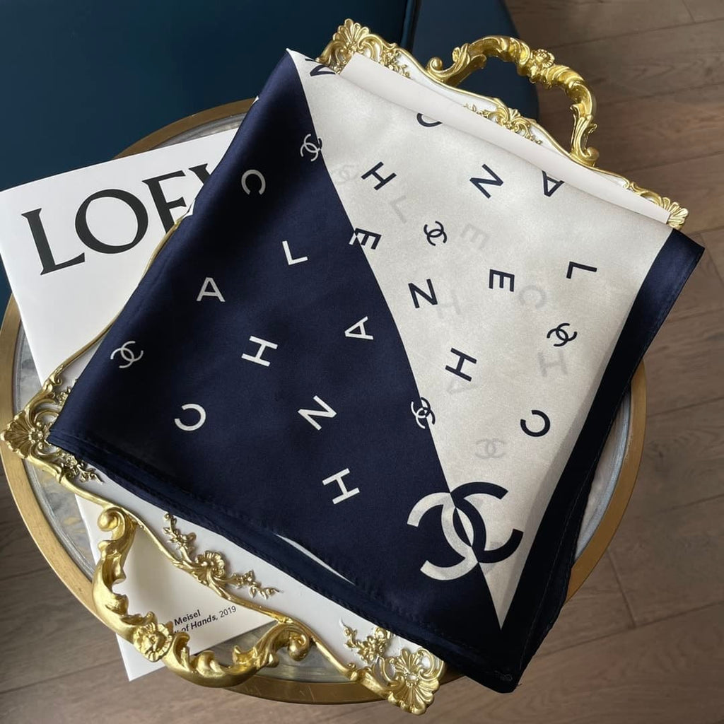 Anum Bags CHL MULTI LETTERS SQUARE SILK SCARF WHITE BLUE