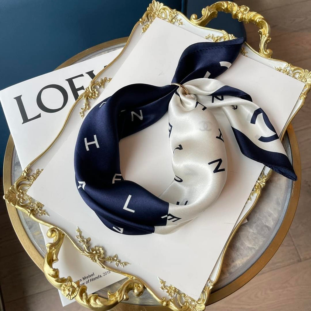 Anum Bags CHL MULTI LETTERS SQUARE SILK SCARF WHITE BLUE