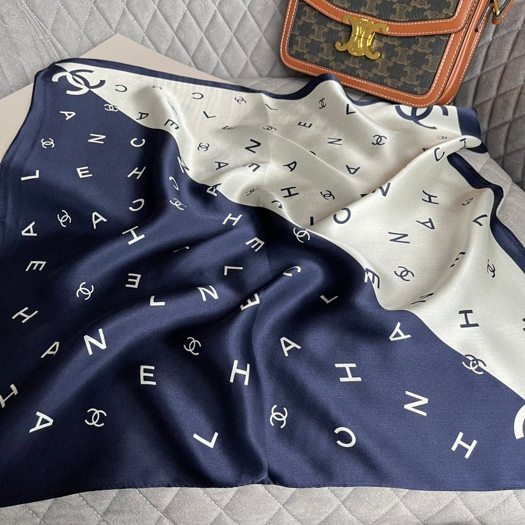 Anum Bags CHL MULTI LETTERS SQUARE SILK SCARF WHITE BLUE