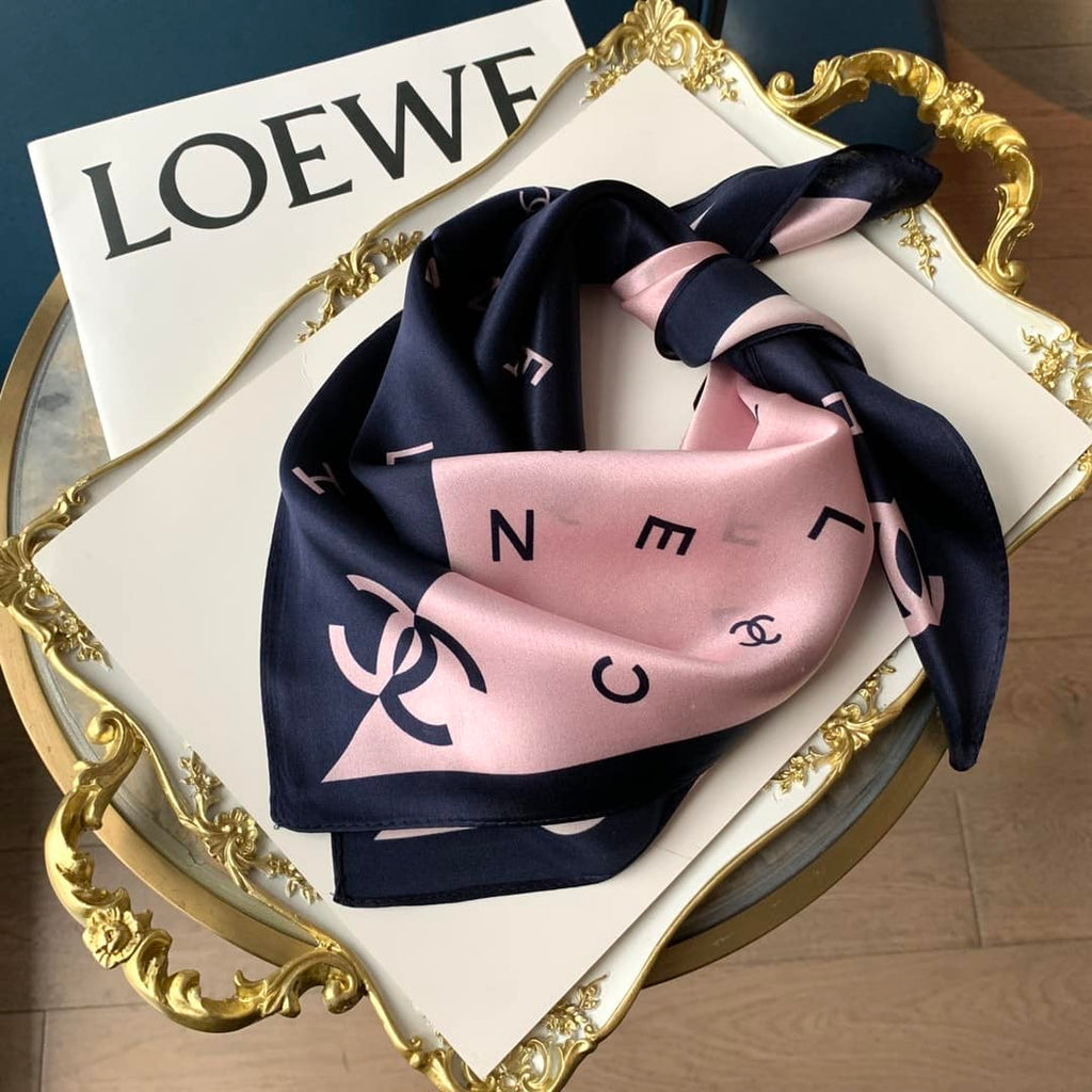 Anum Bags CHL MULTI LETTERS SQUARE SILK SCARF PINK BLUE