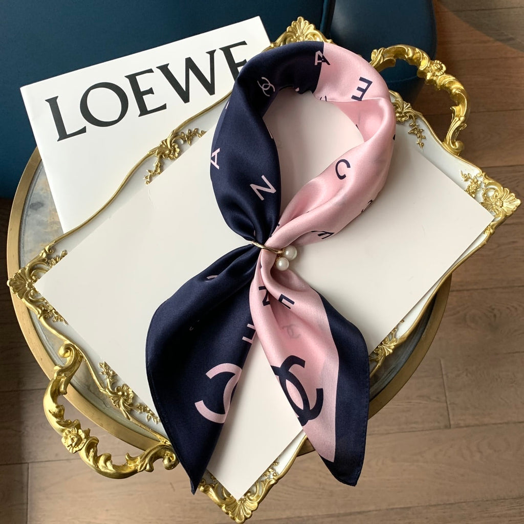 Anum Bags CHL MULTI LETTERS SQUARE SILK SCARF PINK BLUE