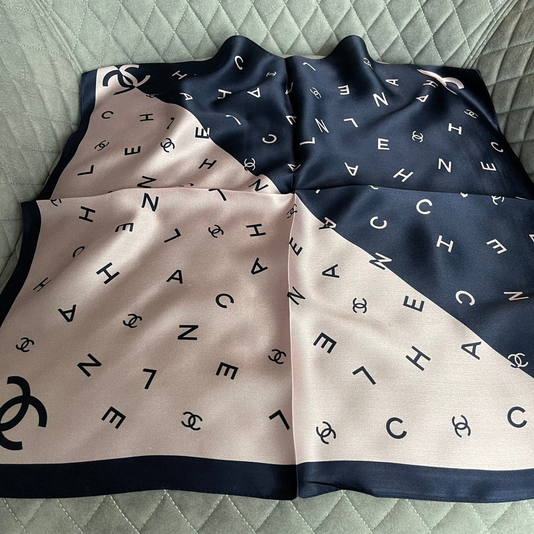 Anum Bags CHL MULTI LETTERS SQUARE SILK SCARF PINK BLUE