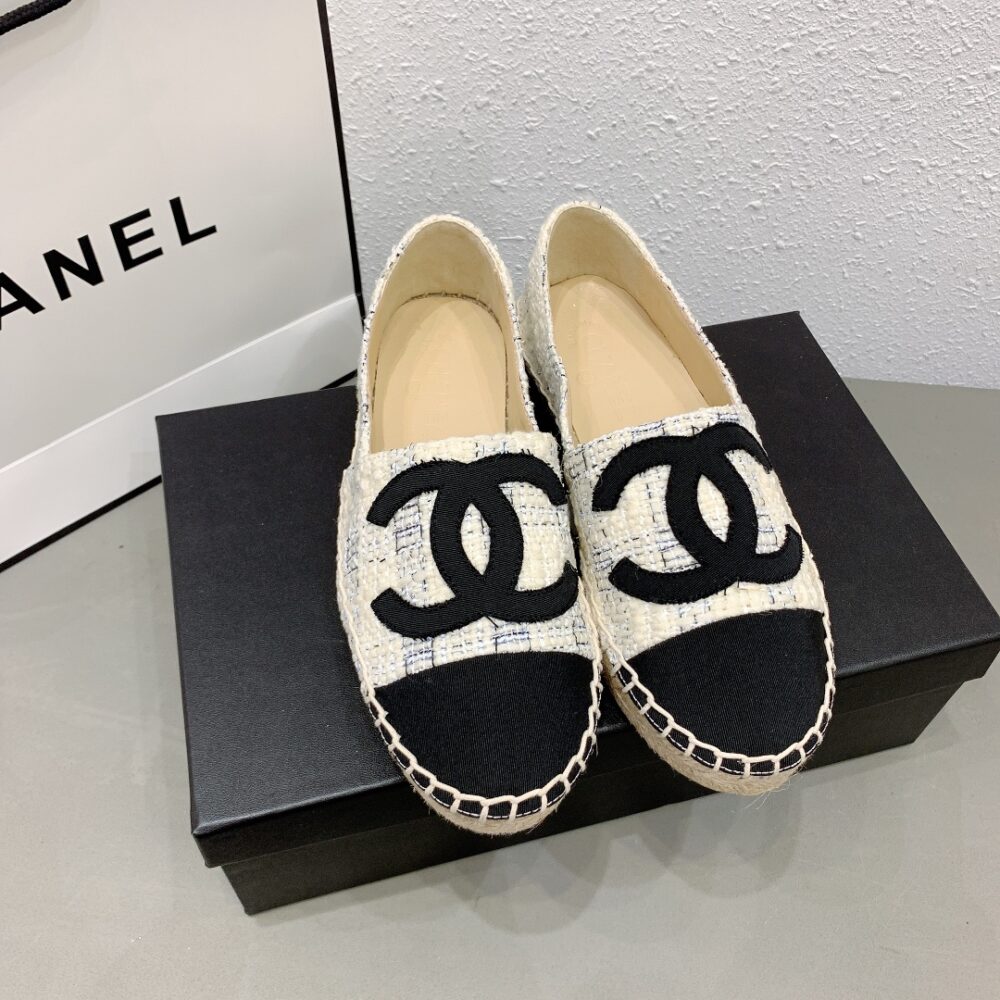 Anum Bags CHL WHITE BLUE BLACK TWEED CC ESPADRILLES SLIP ON