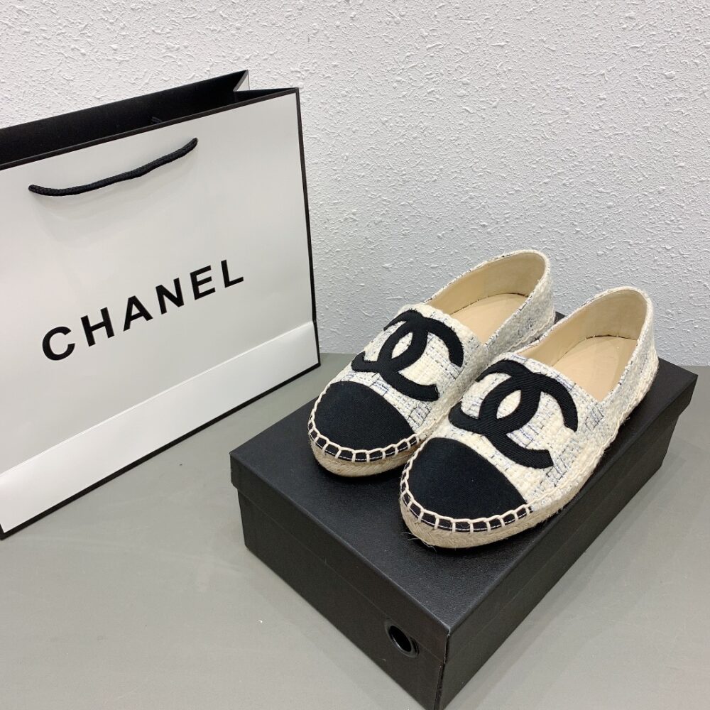 Anum Bags CHL WHITE BLUE BLACK TWEED CC ESPADRILLES SLIP ON