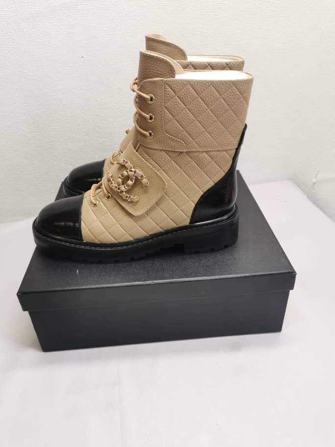 Anum Bags CHANEL LACE UP BOOTS BEIGE BLACK G39516 Y56261 K5119