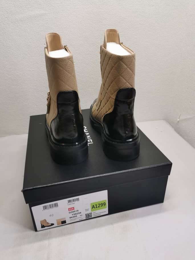Anum Bags CHANEL LACE UP BOOTS BEIGE BLACK G39516 Y56261 K5119