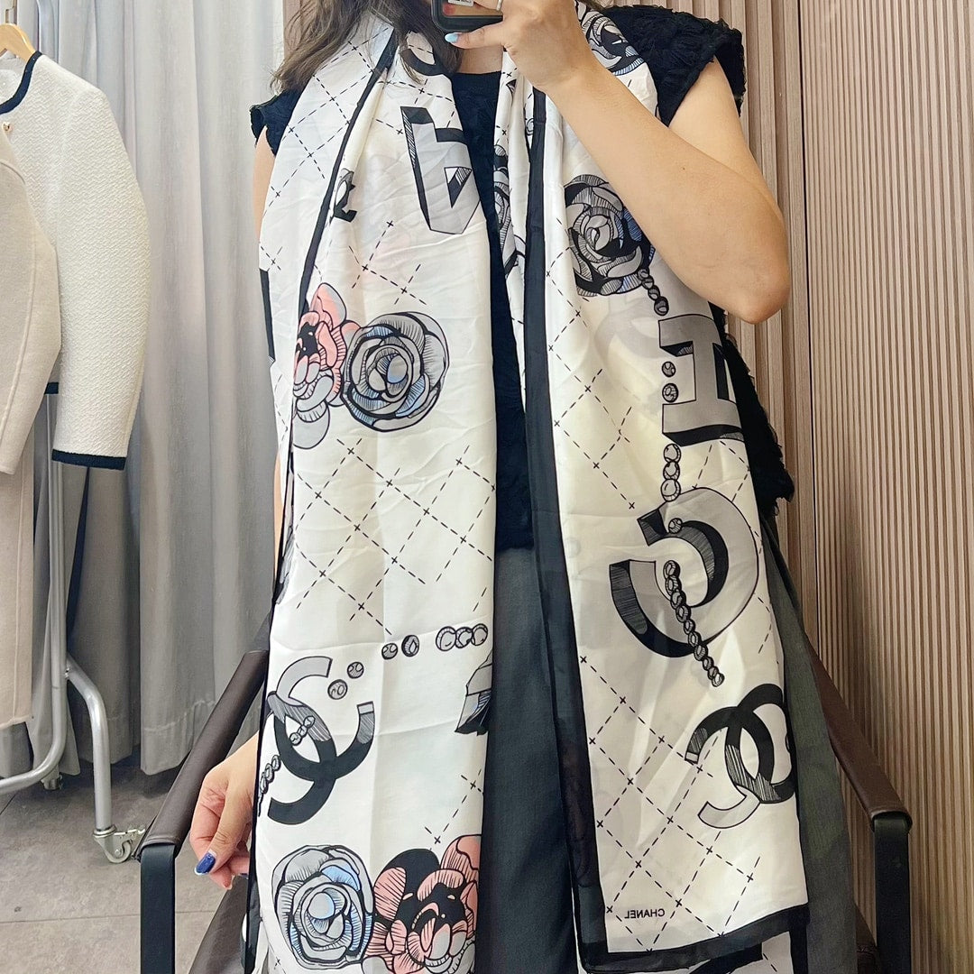 Anum Bags CHL CC WITH PINK FLOWER SQUARE SCARF WHITE 90CM