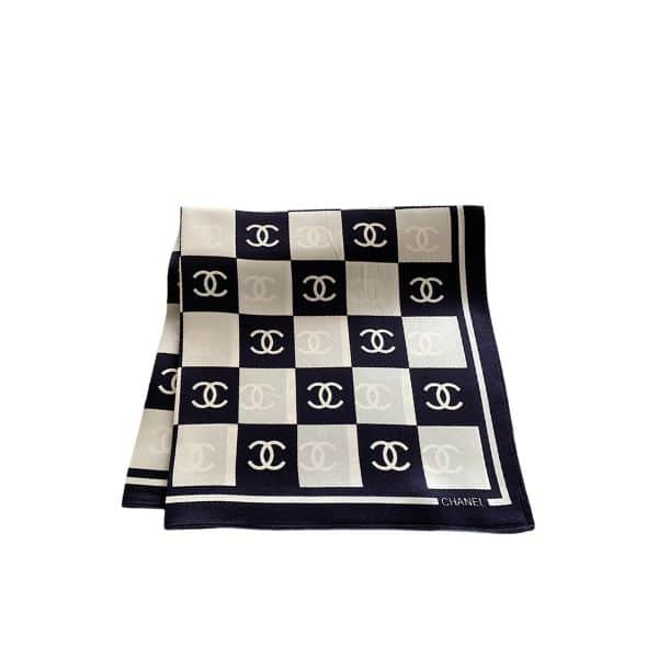 Anum Bags CHL SQUARE MOTIF CC LOGO SILK SCARF BLACK AND WHITE 70CM
